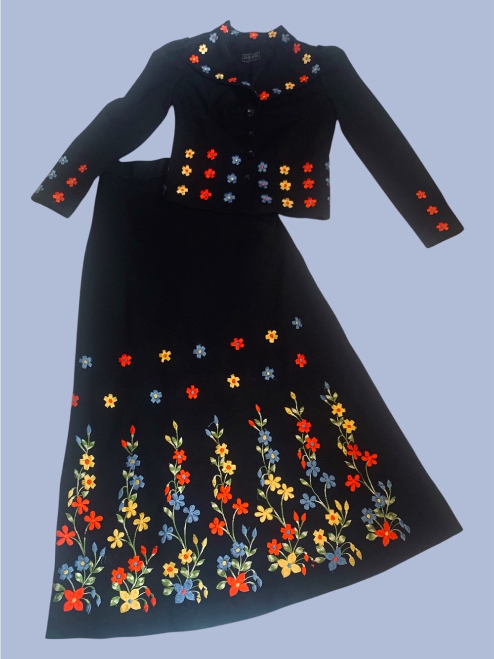 Black Mid-Century 2 Piece ‘Art to Wear’ Dressmaker Tel 26 Embroidered Suit - Picture 4 of 16